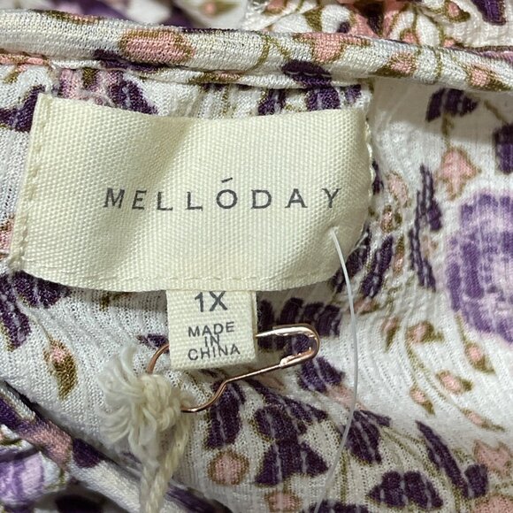 New Melloday Floral Top Blouse Purple Pink Size 1X Stretch - Picture 4 of 9